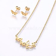 304 Stainless Steel Jewelry Sets, Stud Earrings and Pendant Necklaces, Butterfly, Golden, Necklace: 18.9 inch(48cm), Stud Earrings: 6x9x1.2mm, Pin: 0.8mm(SJEW-O090-14G)
