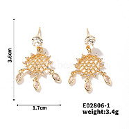 Korean Style Woven Net/Web with Feather Brass Cubic Zirconia Earrings Unique Fashion, Golden, 36x17mm(YC0867-1)