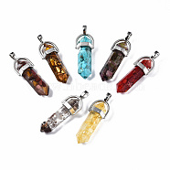 Transparent Epoxy Resin Pendants, with Natural Gemstone Chip, with Alloy Findings , Cadmium Free & Nickel Free & Lead Free, Pen, Mixed Color, 41x13x10mm, Hole: 4x5.5mm(RESI-Q215-001-NR)