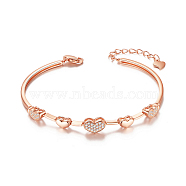 SHEGRACE 925 Sterling Silver Link Bracelets, with Micro Pave AAA Cubic Zirconia, Heart, Rose Gold, 160mm(6-1/4 inch)(JB325A)