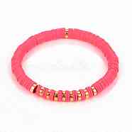 Handmade Polymer Clay Heishi Beads Stretch Bracelets, with Non-magnetic Synthetic Hematite Beads, Cerise, Inner Diameter: 2-3/8 inch(6.2cm)(BJEW-JB05303-03)