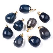 Natural Agate Pendants, with Brass Findings and Iron Pinch Bail, Trapezoid, 32~35x18.5~21.5x19.5~22mm, Hole: 4x6mm(G-S359-356)