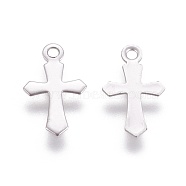 316 Surgical Stainless Steel Tiny Cross Charms, Stainless Steel Color, 11.5x7x0.5mm, Hole: 1mm(X-STAS-E470-04P)