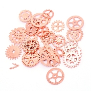 Alloy Cabochons, UV Epoxy Resin Supplies Filling Accessories, for Jewelry Making, Gearwheel & Pointer, Mix Shape, Cadmium Free & Lead Free, Rose Gold, 12~28x6.5~24x1.5~3.5mm, about 110~125pcs/bag(PALLOY-WH0076-98RG)