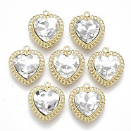 Crystal Glass Rhinestone Pendants, with Rack Plating Alloy Pendant Cabochon Settings, Cadmium Free & Lead Free, Heart, Light Gold, 22.5x20x7mm, Hole: 1.8mm(PALLOY-S132-112-RS)