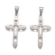 Non-Tarnish 304 Stainless Steel Pendants, Cross, Stainless Steel Color, 41x24.5x1.5mm, Hole: 4x8.5mm(STAS-J036-111G)