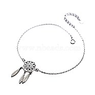 Brass Link Bracelets,  Woven Net/Web with Feather, Platinum(BJEW-BB51965-A)