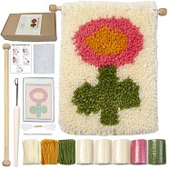 Polycotton Latch Hook Flower Pattern Tapestry Kit, DIY Tapestry Crochet Yarn Kits, Including Instructions, Fabric, Yarn, Wood Stick, Deep Pink, Finish Product: 250x230mm, Yarn: 8 skeins(PW-WG29706-02)