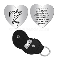 1Pc Heart Shape 201 Stainless Steel Commemorative Decision Maker Coin, Pocket Hug Coin, with 1Pc PU Leather Storage Pouch, Word, Heart: 26x26x2mm, Clip: 105x47x1.3mm(AJEW-CN0001-68A)