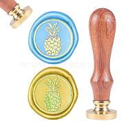 DIY Scrapbook, Brass Wax Seal Stamp and Wood Handle Sets, Pineapple Pattern, Golden, 89.5mm, Stamps: 2.45x1.45cm(AJEW-WH0098-05L)