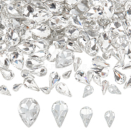 220Pcs 4 Style Glass Rhinestone Cabochons, Pointed Back & Back Plated, Faceted, Teardrop, Crystal, 8~14x5~10x2.8~4.5mm(GLAA-FG0001-12)