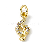 Brass Micro Pave Cubic Zirconia Charms, with Jump Rings, Music Note Charm, Real 18K Gold Plated, 12.5x5.5x2mm, Hole: 2.7mm(ZIRC-F132-98G)