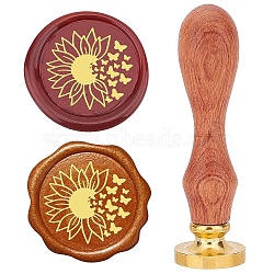 Brass Wax Seal Stamps with Rosewood Handle, for DIY Scrapbooking, Flower, 25mm(AJEW-WH0412-0069)