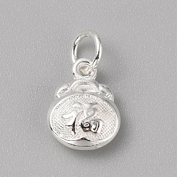 Brass Charms, with Jump Ring, Silver, Oval, 13x10x4.5mm, Hole: 4mm(FIND-WH0159-63S-02)