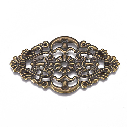 Iron Filigree Joiners Links, Flower, Antique Bronze, 32x55x0.7mm, Hole: 2.5mm(X-IFIN-G087-01AB)