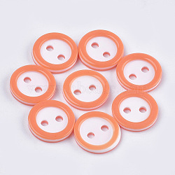 Resin Buttons, 2-Hole, Flat Round, Orange, 11x2mm, Hole: 1.8mm, about 1000pcs/bag(BUTT-Q041-02B)