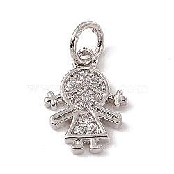 Brass Micro Pave Cubic Zirconia Charms, with Jump Rings, Girl Charms, Platinum, 12.5x9x1.5mm, Hole: 3.4mm(ZIRC-F132-20P)