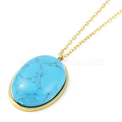 Ion Plating(IP) 304 Stainless Steel Cable Chain Pendant Necklaces, Synthetic Turquoise Oval Pendant for Women, Golden, 17.91 inch(45.5cm)(NJEW-K276-17G)