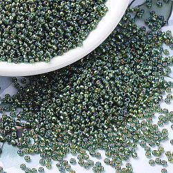 MIYUKI Round Rocailles Beads, Japanese Seed Beads, 11/0, (RR1026) Silverlined Olive AB, 2x1.3mm, Hole: 0.8mm, about 1111pcs/10g(X-SEED-G007-RR1026)
