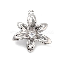 Brass Pave Clear Cubic Zirconia Pendants, Flower, Platinum, 21x18.5x5mm, Hole: 1.2mm(KK-Z061-13P-01)