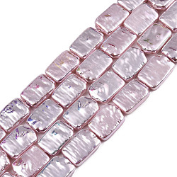 ABS Plastic Imitation Pearl Beads Strands, AB Color Plated, Rectangle, Rosy Brown, 26x15x4~4.5mm, Hole: 1mm, about 26pcs/strand, 15.35 inch(39cm)(KY-N015-07-A04)