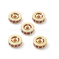 Brass Micro Pave Cubic Zirconia Beads, Long-Lasting Plated, Rack Plating, Flat Round, Light Gold, 7.5x2.5mm, Hole: 1.6mm(KK-R216-10B-KCG02)