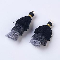 Polyester Tassel Pendants, with Findings, Golden, Gray, 43~50x14~24mm, Hole: 5mm(FIND-P026-A06)