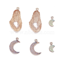 6Pcs 3 Style Druzy Resin Pendants, with Edge Light Gold Plated Iron Loops, Moon & Nuggets, Mixed Color, 2pcs/style(RESI-FS0001-14)