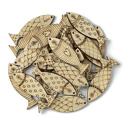 100Pcs Wood Pendants, Fish Charms, Beige, 49x15.5x2.4mm, Hole: 1.6mm, 100pcs/set(WOOD-G020-11)