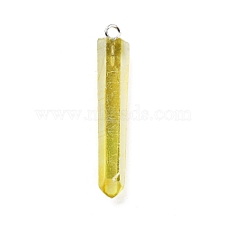 Electroplated Natural Quartz Pendants, with Brass Findings, Bullets, Pointed Pendants, Platinum, Yellow, 40~65x7~15mm, Hole: 3mm(G-P315-B01-02P)