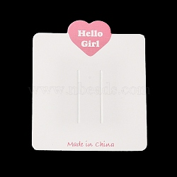 Cardboard Hair Clip Display Cards, Rectangle with Heart, White, 7.6x6.4x0.04cm(CDIS-A006-01)