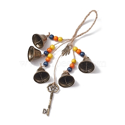 Halloween Iron Protective Witch Bells for Doorknob Hanging Ornaments, Wood Beaded and Jute Cord Witch Wind Chime for Home Decor, Colorful, 310mm(HJEW-JM01896-02)