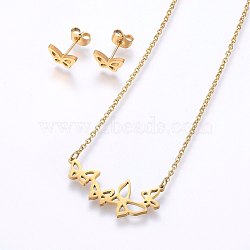 304 Stainless Steel Jewelry Sets, Stud Earrings and Pendant Necklaces, Butterfly, Golden, Necklace: 18.9 inch(48cm), Stud Earrings: 6x9x1.2mm, Pin: 0.8mm(SJEW-O090-14G)