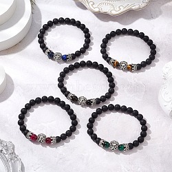 Natural Mixed Gemstone Beaded Stretch Bracelets for Men, with Alloy Beaded, Tiger, Mixed Color, Inner Diameter: 2-1/8 inch(5.5cm)(BJEW-JB11282)