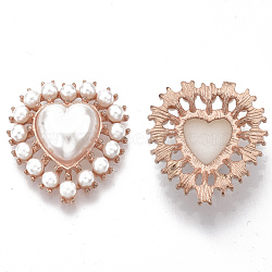 Alloy Flat Back Cabochons, with ABS Plastic Imitation Pearl Beads, Rose Gold, Heart, Creamy White, 29x27x8mm(X-PALLOY-N0151-04E)