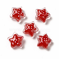 Transparent Glass Beads, with Polka Dot Pattern, Star, Red, 13x13x6.5mm, Hole: 1mm(LAMP-M011-05D)