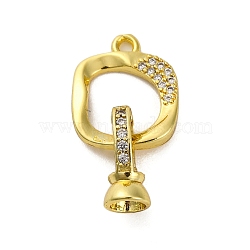 Brass Micro Pave Clear Cubic Zirconia Fold Over Clasps, Lead Free & Cadmium Free, Square, Golden, Ring: 15.5x13x2mm, Hole: 1.6mm(KK-A230-12G)