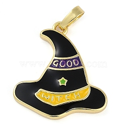 Halloween Rack Plating Brass Enamel Pendants, Long-Lasting Plated, Lead Free & Cadmium Free, Real 18K Gold Plated, Hat, 24x22x3mm, Hole: 5.5x3.5mm(KK-U032-11C-G)