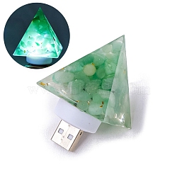 Gemstone Resin USB Lamp, Healing Stone Night Light, for Meditation, Yoga Decorations, Pyramid, Light Green, 60x40mm(PW-WG62926-04)