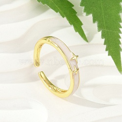 Brass Enamel Cuff Rings, Star Open Rings, Real 18K Gold Plated, 5mm, Inner Diameter: 18mm(RJEW-S400-14G)