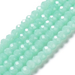 Baking Painted Imitation Jade Glass Bead Strands, Faceted Rondelle, Pale Turquoise, 8x6mm, Hole: 1mm, about 63~65pcs/strand, 39~40cm(DGLA-A034-J8MM-A22)