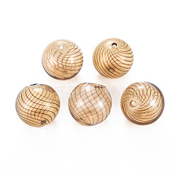 Transparent Handmade Blown Glass Globe Beads, Stripe Pattern, Round, BurlyWood, 14.5~16mm, Hole: 1~2mm(GLAA-T012-40B-01)