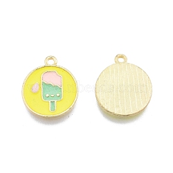 Alloy Enamel Pendants, Flat Round with Ice Cream, Light Gold, Yellow, 19x15.5x1mm, Hole: 1.6mm(FIND-A017-23LG)