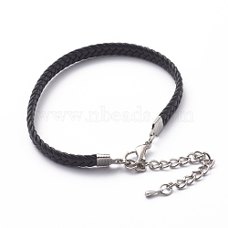 Imitation Leather Cord Bracelets, with Alloy Lobster Claw Clasps, Platinum, Black, 7-5/8 inch(19.5cm)(BJEW-Z008-01)