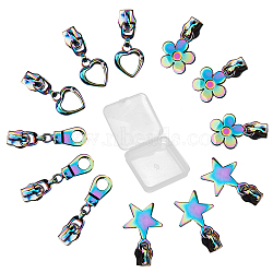 12Pcs 4 Style Star Heart Flower #5 Alloy Zipper Sliders, Zip Pull Heads, Rainbow Color, 3.2~4.5cm, 3pcs/style(FIND-GF0006-30)