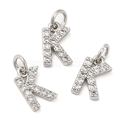 Brass Micro Pave Grade AAA Cubic Zirconia Charms, Letter K, Cadmium Free & Nickel Free & Lead Free, Real Platinum Plated, 8.5x6x1.5mm, Hole: 2mm(ZIRC-P067-11P-K-NR)