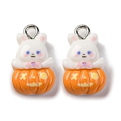 Halloween Theme Opaque Resin Pendants, with Platinum Plated Iron Loops, Pumpkin, 17.5x10x6mm, Hole: 2mm(RESI-D075-02G)