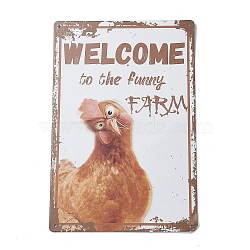 (Defective Closeout Sale: Uneven Edge Corner)Rectangle Vintage Metal Iron Sign Poster, Welcome To The Funny Farm Sign, for Farmhouse Wall Decoration, Rooster Pattern, 300x200x2mm, Hole: 2mm(AJEW-XCP0001-71)