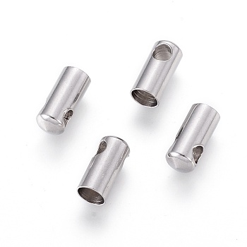 304 Stainless Steel Cord Ends, End Caps, Column, Stainless Steel Color, 9x4mm, Hole: 2mm, Inner Diameter: 3.5mm