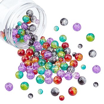 Spray Painted Crackle Glass Beads Strands, Round, Two Tone, Mixed Color, 6~10mm, Hole: 1.3~1.6mm, 400pcs/set